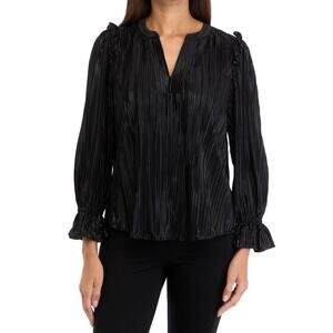 Crown & Ivy Women's Size XS Long Sleeve Split Neck Blouse Party Shine NEW